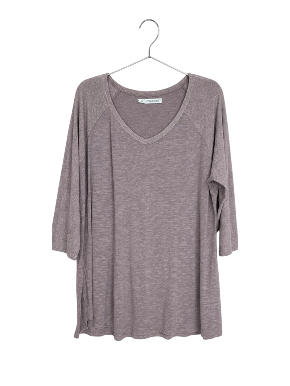 Maurices Mauve Shimmer Sleeve V Neck Tunic Top 3/4 Sleeve size 14/16